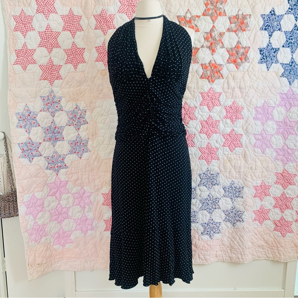 Vintage 90s 2000s y2k Lillie Rubin black and white polka dot midi sundress XL